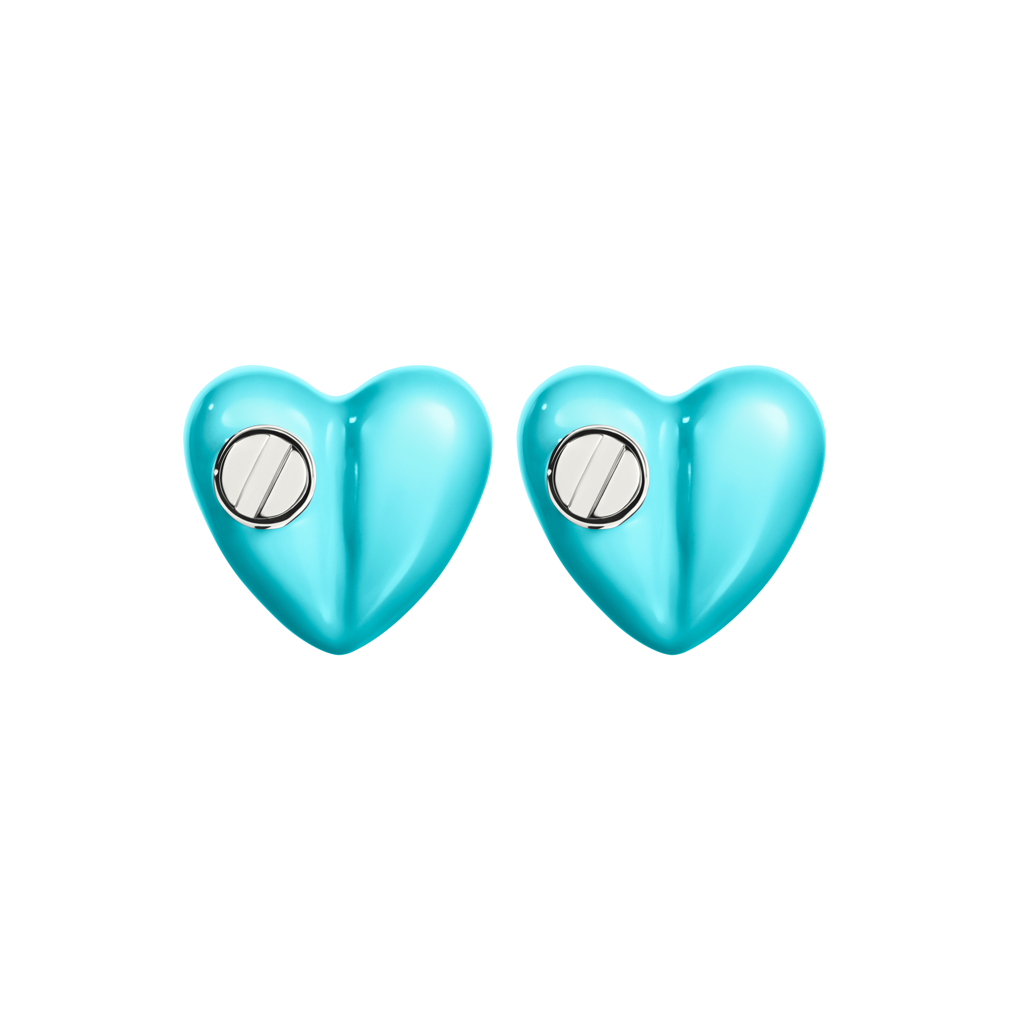 A detail of Heart Studs with Screw in Bubble Blue